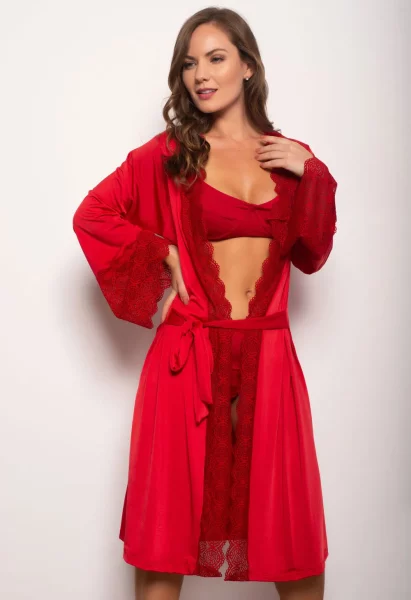 Robe Longo Em Liganete Com Detalhe Em Renda K07 - Compra Fácil Lingerie